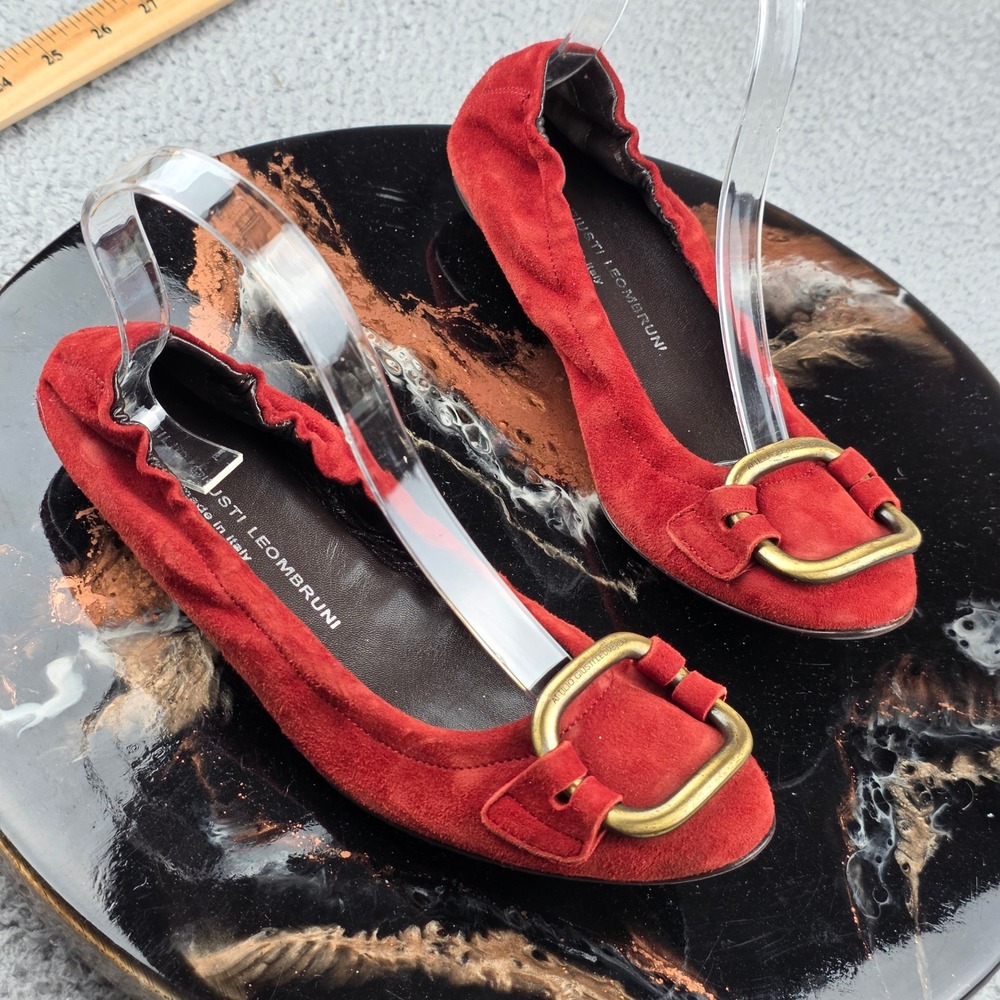 AGL Attilio Giusti Leombruni Ballet Flats Women 37 Red Suede Buckle Italy